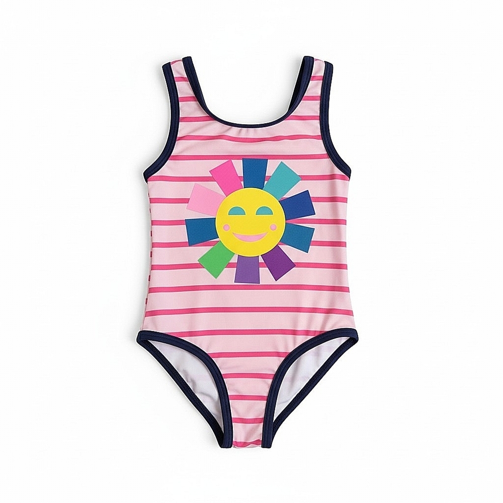 NWT! Dot Dot Smile Girls' Pink Stripe Sun Smiley One-Piece Swimsuit